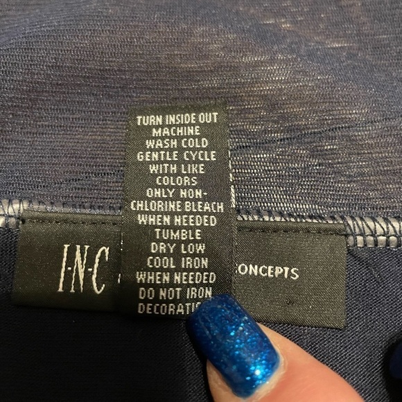 INC Petite Navy Blue Rhinestone Embellished Cap Sleeve Top Sz. Petite - Picture 5 of 7